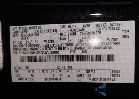 2013 Ford Escape Sel from USA, damaged, VIN 1FMCU0HXXDUA46660